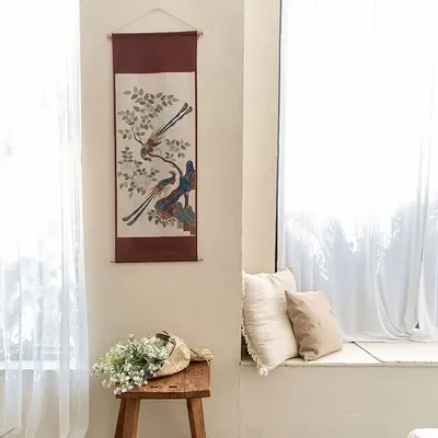 Affiches - Parchemin mural représentant des fleurs et des oiseaux de Minhwa - BON`EE(LIVING ART BRAND)