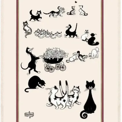 Dish towels - Kitchen Towel Print Multi Chats Dubout Ecru 60 X 80 - MAISON VIVARAISE - SDE VIVARAISE WINKLER