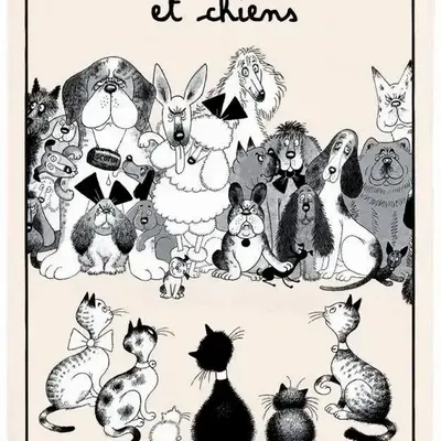 Torchons - Torchon Dubout Entre Chats Et Chiens Ecru 48 X 72 - MAISON VIVARAISE - SDE VIVARAISE WINKLER