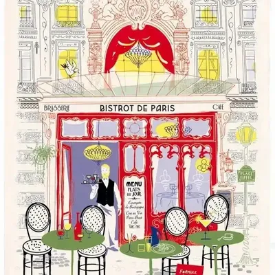 Dish towels - Printed tea towel Façade bistrot Écru 48 X 72 - MAISON VIVARAISE - SDE VIVARAISE WINKLER