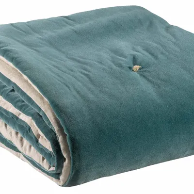 Plaids - Edredon pompons Elise Vert de gris 80 x 180 - MAISON VIVARAISE - SDE VIVARAISE WINKLER