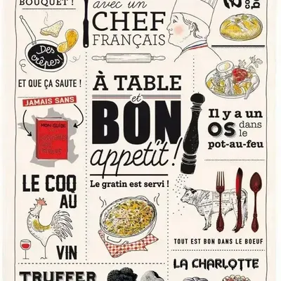 Dish towels - Kitchen Towel Cuisine Francaise Ecru 48 X 72 - MAISON VIVARAISE - SDE VIVARAISE WINKLER