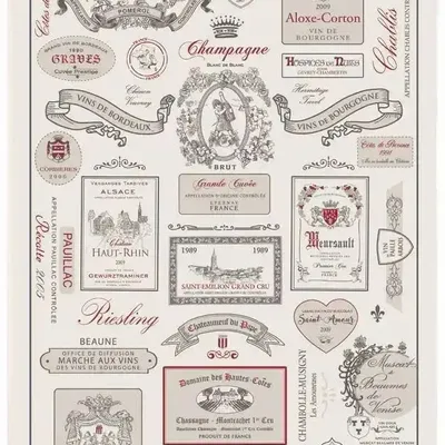 Torchons - Torchon Étiquettes de vins Ecru 48 X 72 - MAISON VIVARAISE - SDE VIVARAISE WINKLER
