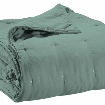 Linge de lit - Jeté de lit Zeff Vert de gris 240 x 260 - MAISON VIVARAISE - SDE VIVARAISE WINKLER