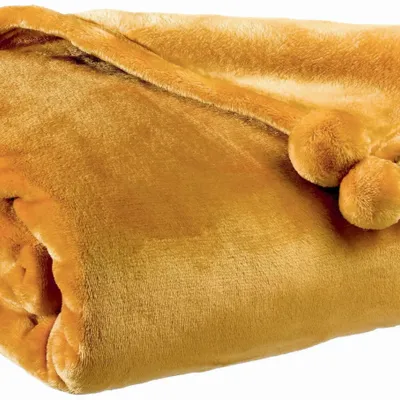 Throw blankets - Tender Pompons Throw Blanket Ocre 130 X 170 - MAISON VIVARAISE - SDE VIVARAISE WINKLER