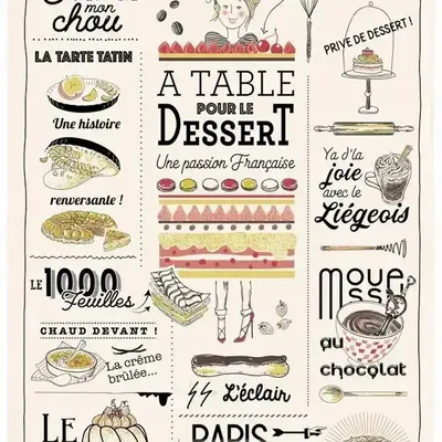 Torchons - Torchon Les desserts français Ecru 48 x 72 - MAISON VIVARAISE - SDE VIVARAISE WINKLER