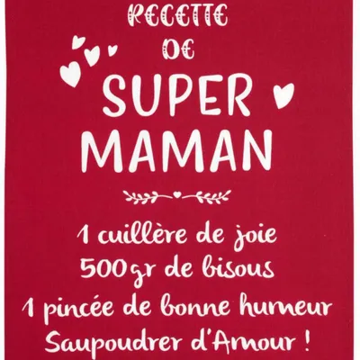 Torchons - Torchon Message Super Maman Rouge 50 x 70 - MAISON VIVARAISE - SDE VIVARAISE WINKLER