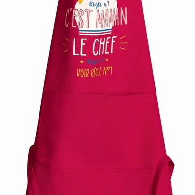 Tabliers de cuisine - Tablier de cuisine Chef maman recyclé Rose 72 x 90 - MAISON VIVARAISE - SDE VIVARAISE WINKLER