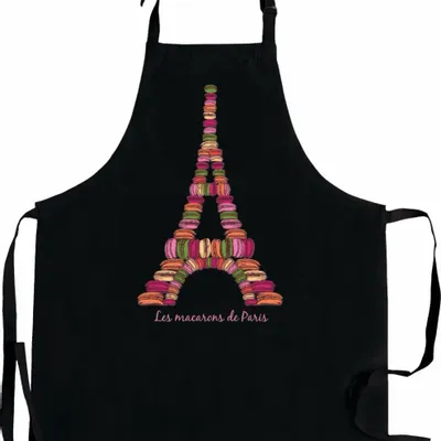 Tabliers de cuisine - Tablier de cuisine Macarons de Paris recyclé Noir 72 x 90 - MAISON VIVARAISE - SDE VIVARAISE WINKLER