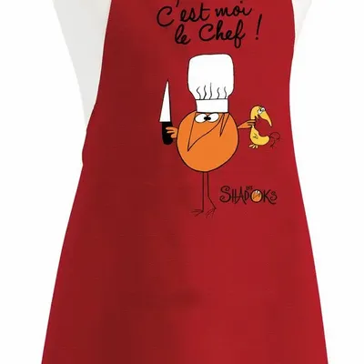 Tabliers de cuisine - Tablier de cuisine Shadoks C'est moi le chef recyclé Rouge 72 x 90 - MAISON VIVARAISE - SDE VIVARAISE WINKLER