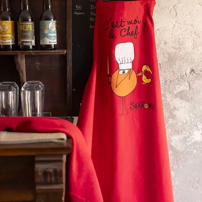 Tabliers de cuisine - Tablier de cuisine Shadoks C'est moi le chef recyclé Rouge 72 x 90 - MAISON VIVARAISE - SDE VIVARAISE WINKLER