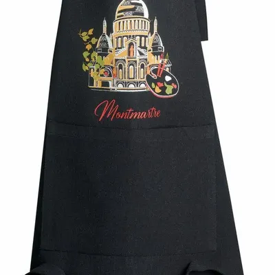 Aprons - Recycled kitchen apron with pocket Montmartre Noir 85 X 72 - MAISON VIVARAISE - SDE VIVARAISE WINKLER