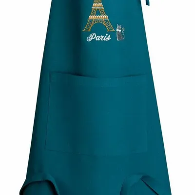 Tabliers de cuisine - Tablier de cuisine recyclé Tour Eiffel avec poche Paon 85 x 72 - MAISON VIVARAISE - SDE VIVARAISE WINKLER