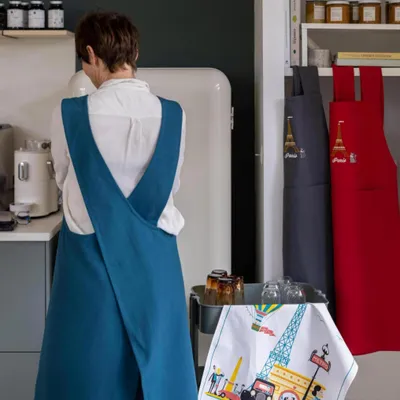 Aprons - Recycled Japanese Kitchen Apron Tour Eiffel Paon 125 X 85 - MAISON VIVARAISE - SDE VIVARAISE WINKLER