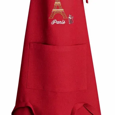 Tabliers de cuisine - Tablier de cuisine recyclé Tour Eiffel avec poche Rouge 85 x 72 - MAISON VIVARAISE - SDE VIVARAISE WINKLER