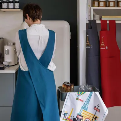 Aprons - Recycled Japanese Kitchen Apron Tour Eiffel Rouge 125 X 85 - MAISON VIVARAISE - SDE VIVARAISE WINKLER