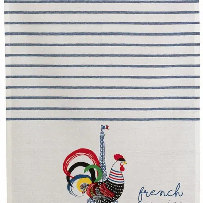 Dish towels - Recycled Tea Towel French Cocorico Écru/Bleu 50 X 70 - MAISON VIVARAISE - SDE VIVARAISE WINKLER