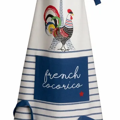 Tabliers de cuisine - Tablier de cuisine recyclé French Cocorico Ecru/bleu 85 x 72 - MAISON VIVARAISE - SDE VIVARAISE WINKLER