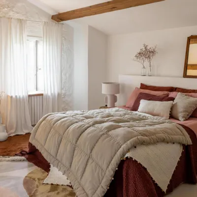 Linge de lit - Édredon uni Gastounet Sienne 160 x 160 - MAISON VIVARAISE - SDE VIVARAISE WINKLER