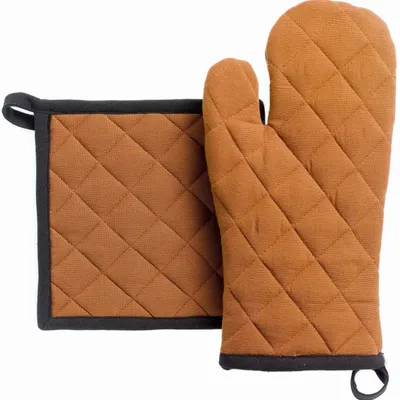 Potholders - Set of Recycled Oven Mitt/Pot Holder Grace Caramel 15 X 32 - MAISON VIVARAISE - SDE VIVARAISE WINKLER