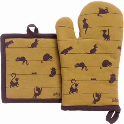 Maniques - Lot gant de cuisine/manique Dubout Partition de chats Cannelle 18 x 28 - MAISON VIVARAISE - SDE VIVARAISE WINKLER
