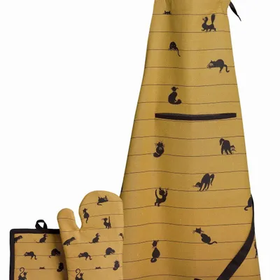 Maniques - Lot gant de cuisine/manique Dubout Partition de chats Cannelle 18 x 28 - MAISON VIVARAISE - SDE VIVARAISE WINKLER