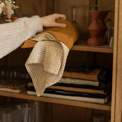 Dish towels - Two-tone honeycomb tea towel Mumba Cannelle 50 X 70 - MAISON VIVARAISE - SDE VIVARAISE WINKLER