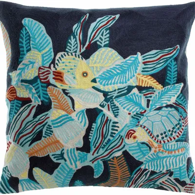 Cushions - Embroidered Cushion Dori Marine 45 X 45 - MAISON VIVARAISE - SDE VIVARAISE WINKLER