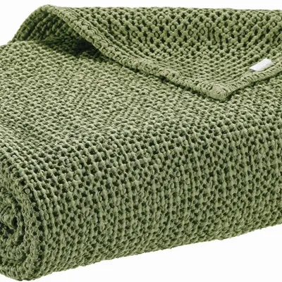 Linge de lit - Jeté de lit recyclé Maia Eucalyptus 260 x 260 - MAISON VIVARAISE - SDE VIVARAISE WINKLER
