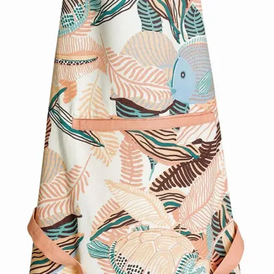 Aprons - Recycled kitchen apron with pocket Dori Pêche 72 X 85 - MAISON VIVARAISE - SDE VIVARAISE WINKLER