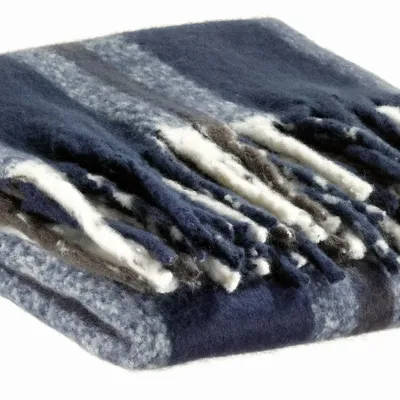 Throw blankets - Recycled Striped Plaid Isabel Marine 130 X 160 - MAISON VIVARAISE - SDE VIVARAISE WINKLER