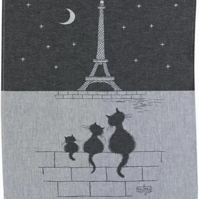 Torchons - Torchon jacquard Chats Tour Eiffel Ombre 50 x 70 - MAISON VIVARAISE - SDE VIVARAISE WINKLER