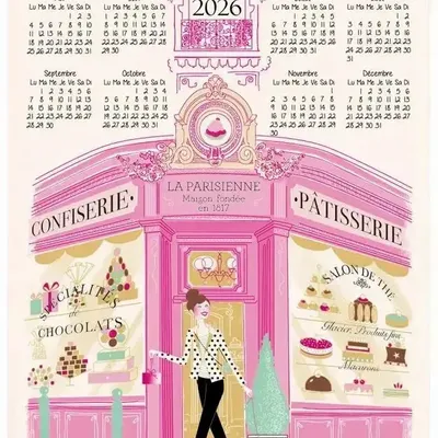 Dish towels - Tea Towel Façade pâtisserie Calendrier 2026 Écru 48 X 72 - MAISON VIVARAISE - SDE VIVARAISE WINKLER