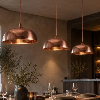 Ceiling lights - Handcrafted Hammered Solid Copper Dome Pendant Light - BELS & PEARL
