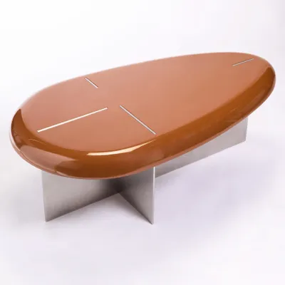 Tables pour hôtels - Table Basse Mask Slim ovale laquée Caramel & acier inoxidable brossé - DUISTT