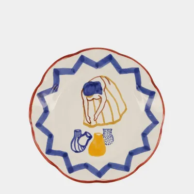 Everyday plates - HAND-PAINTED COMPORTA THE WATER CARRIER STONEWARE DESSERT PLATE - HOUSE OF CAPRICORN