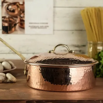 Casseroles - Casserole Artisanale en Cuivre Massif avec Couvercle - BELS & PEARL