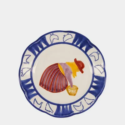 Everyday plates - HAND-PAINTED COMPORTA THE FARMER STONEWARE DESSERT PLATE - HOUSE OF CAPRICORN
