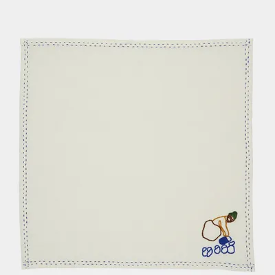 Table linen - HAND-EMBROIDERED COMPORTA THE WATER CARRIER WHITE LINEN WITH MULTICOLO - HOUSE OF CAPRICORN