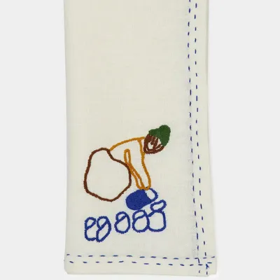 Table linen - HAND-EMBROIDERED COMPORTA THE WATER CARRIER WHITE LINEN WITH MULTICOLO - HOUSE OF CAPRICORN