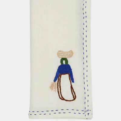 Linge de table textile - HAND-EMBROIDERED COMPORTA THE HARVESTER WHITE LINEN WITH MULTICOLOR EM - HOUSE OF CAPRICORN