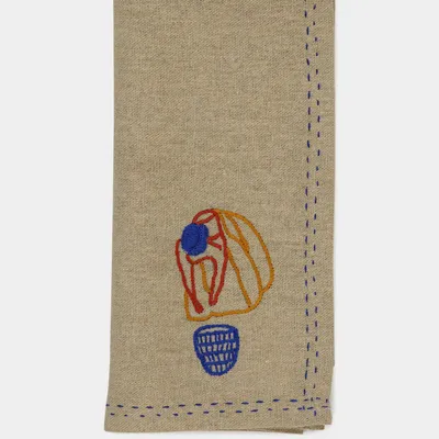 Table linen - HAND-EMBROIDERED COMPORTA THE FARMER BEIGE LINEN WITH MULTICOLOR EMBRO - HOUSE OF CAPRICORN