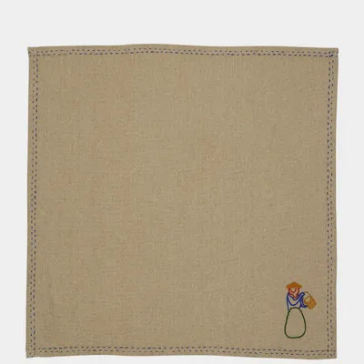 Table linen - HAND-EMBROIDERED COMPORTA THE FRUIT PICKER BEIGE LINEN WITH MULTICOLOR - HOUSE OF CAPRICORN