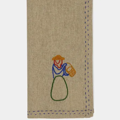 Table linen - HAND-EMBROIDERED COMPORTA THE FRUIT PICKER BEIGE LINEN WITH MULTICOLOR - HOUSE OF CAPRICORN