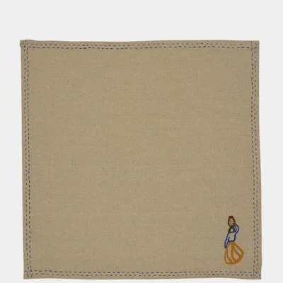 Linge de table textile - HAND-EMBROIDERED COMPORTA THE WATER CARRIER BEIGE LINEN WITH MULTICOLO - HOUSE OF CAPRICORN