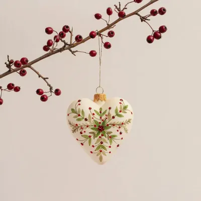 Other Christmas decorations - Glass Christmas bauble – heart with a branch motif - DAGMARA MY CHRISTMAS