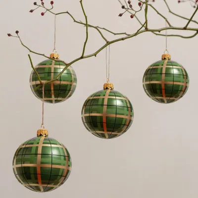 Other Christmas decorations - 4 brown glass Christmas baubles with a checkered pattern - DAGMARA MY CHRISTMAS