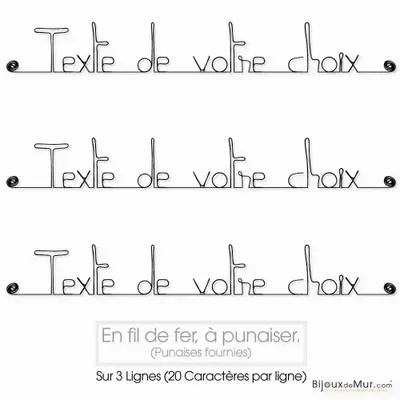 Cadeaux - Écriture Déco Murale fil de fer à personnaliser - 3 lignes - BIJOUX DE MUR
