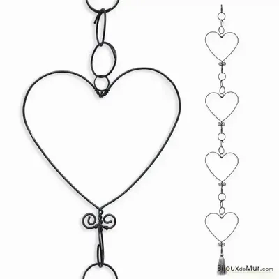 Objets de décoration - Guirlande en fil de fer - Coeur - Gris - à suspendre - BIJOUX DE MUR