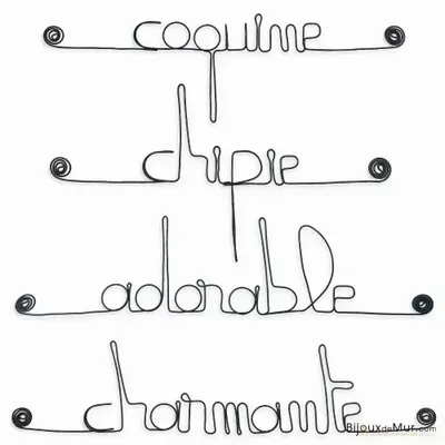 Children's decorative items - Set of small wire messages - GIRL: Adorable, - BIJOUX DE MUR